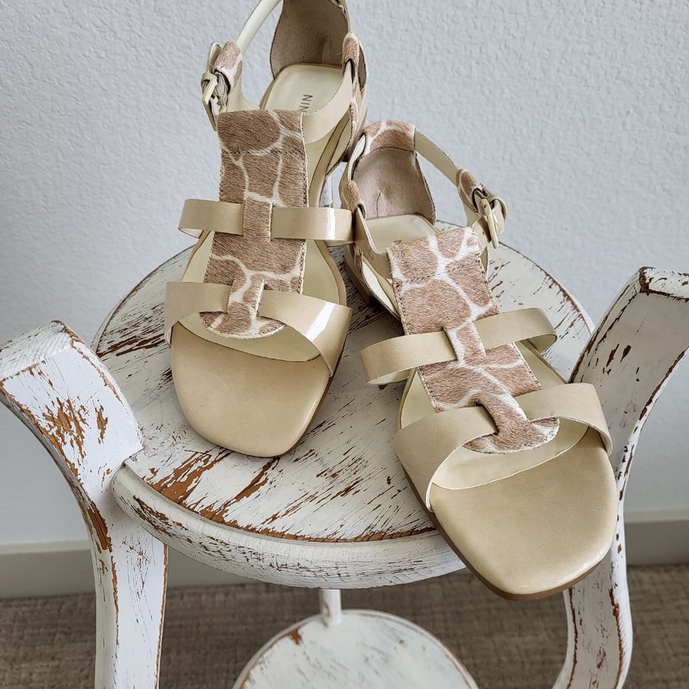 Nine West Nude Animal Print Calf Hair Sandals